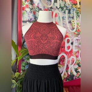 Calia Seamless High-Neck Sports Bra/Athletic Crop in Calypso Coral & Black